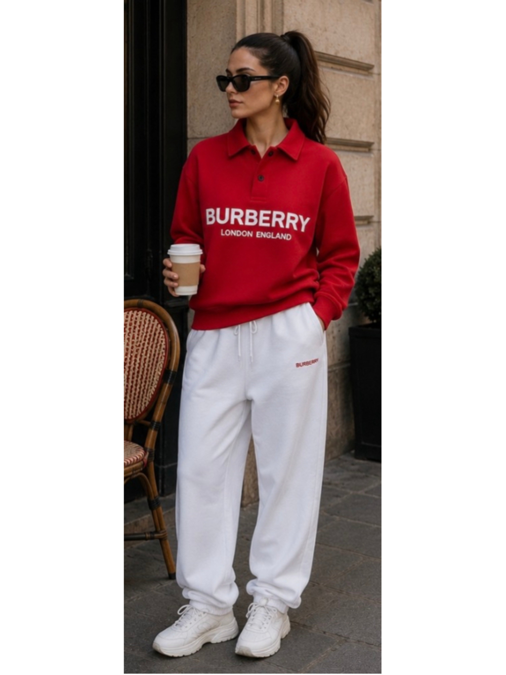 Burberry Logo Polo Sweatshirt Red White Size M New Streetwear
